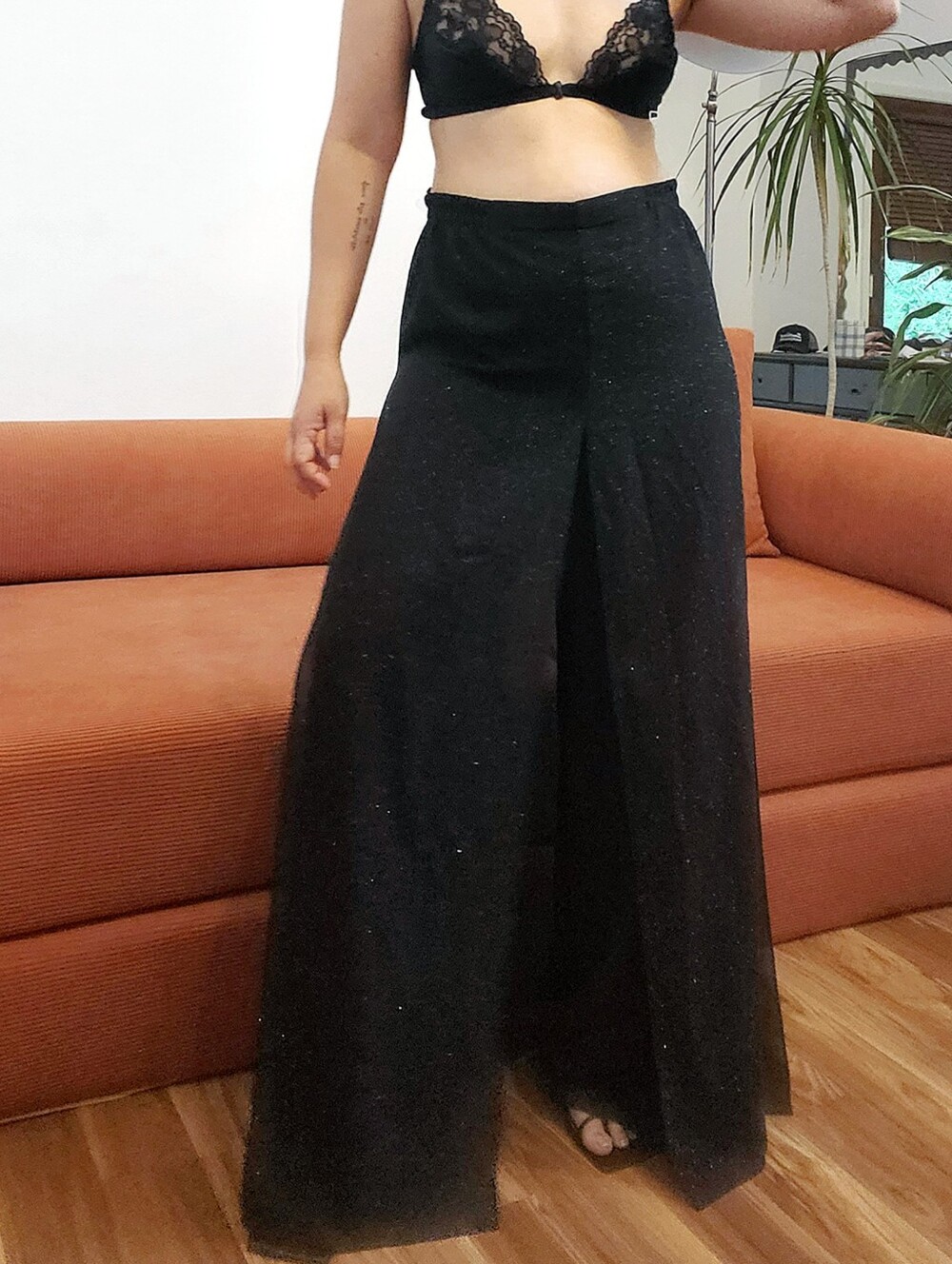 Vibtage Black Wide-Leg Sparkle Palazzo Pants